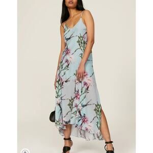 AllSaints Blue Floral Maxi Slip Dress Size 10 Chiffon Vacation Designer $250